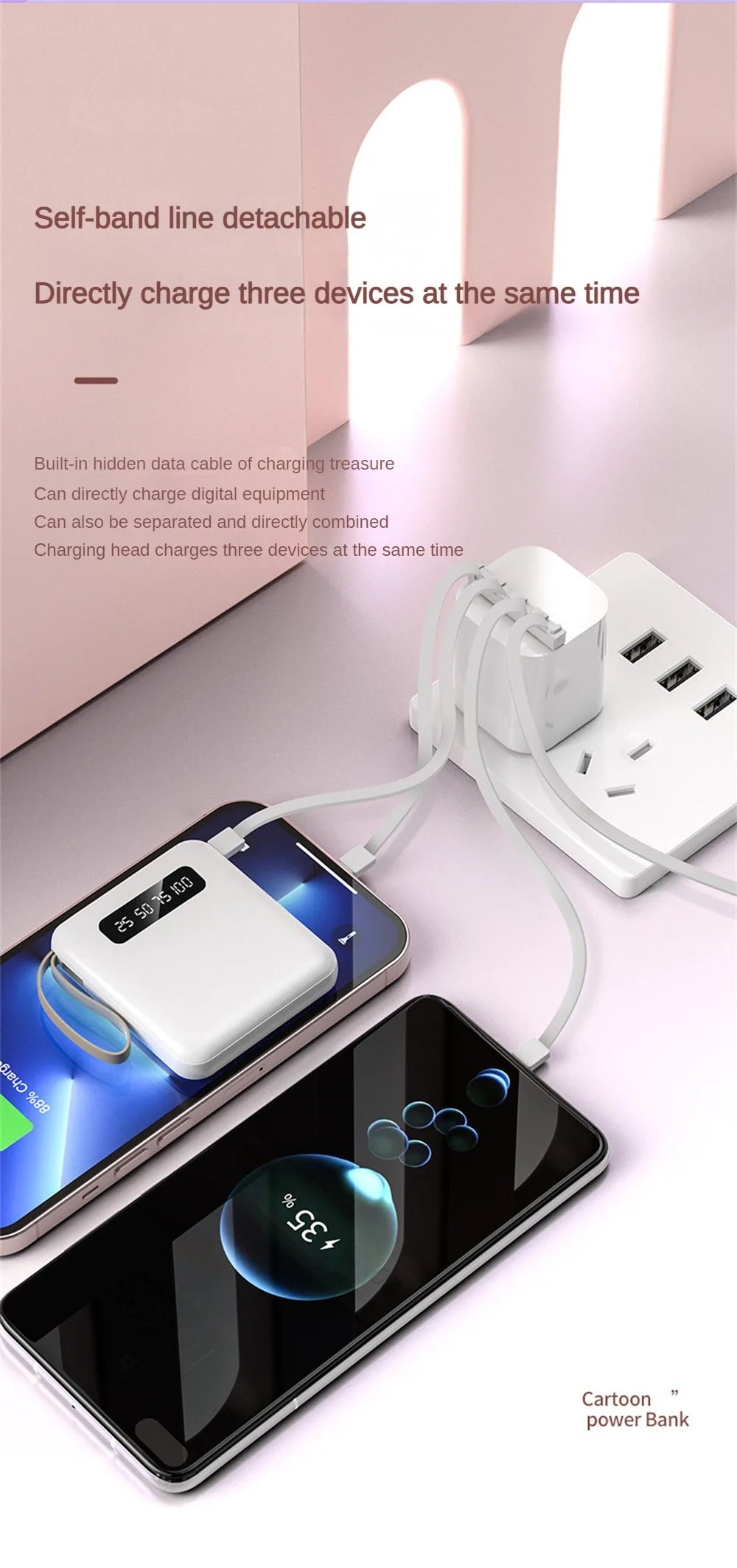 Mirror Screen Mini Fast Charge Large Capacity 20000 MAh Fast Charging Power Bank Sharing With Cable Mobile Power Supply