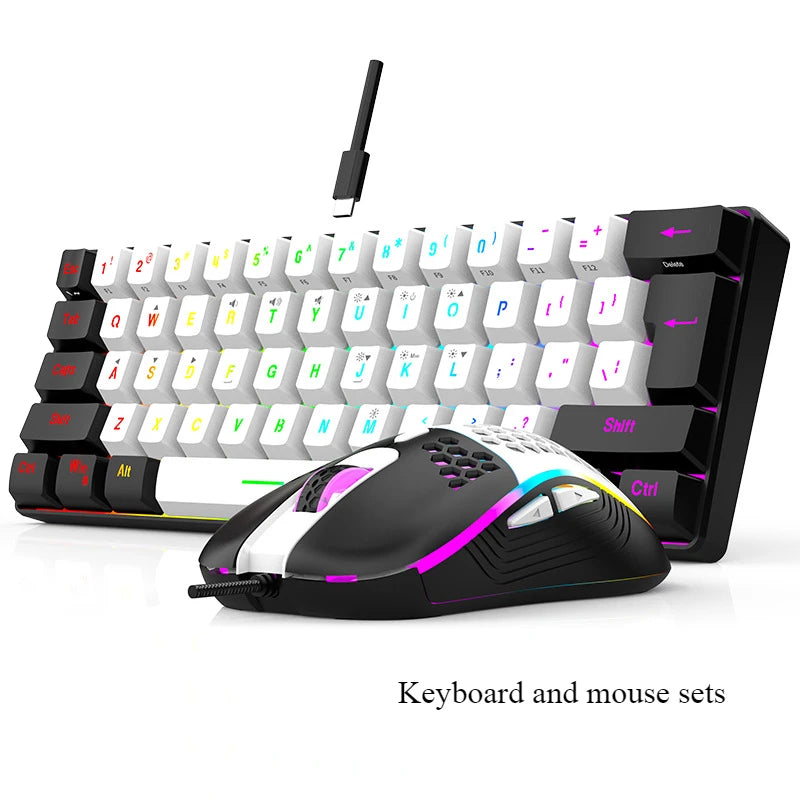 Keyboard and mouse sets 60% RGB gaming with keyboards mouse combo pc kit gamer backlit mini 61 keys computer wired set key board