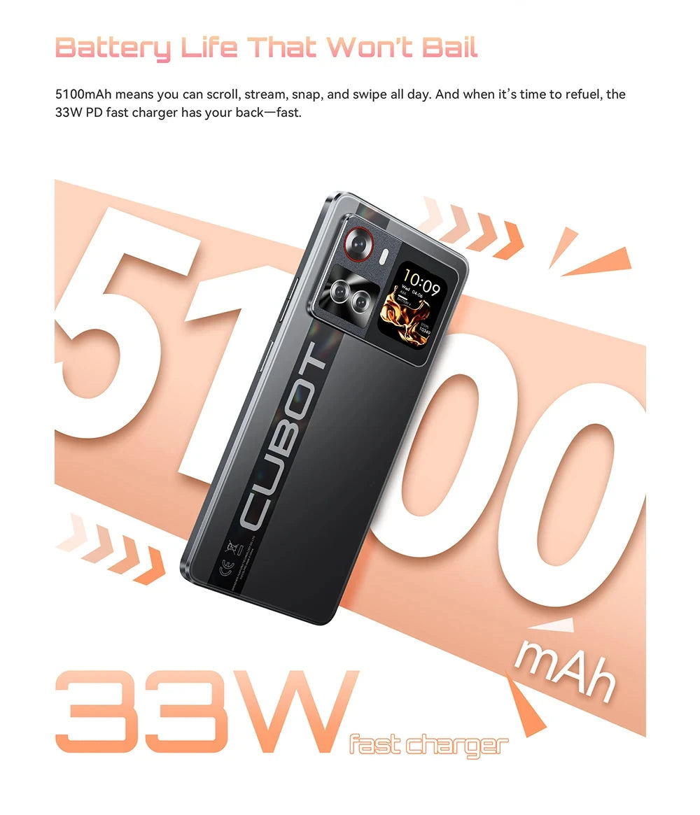 NEW Cubot X100 Android 15 Smartphone Dimensity 7025 5G 1.72" Rear Display 64MP Main Camera 5100mAh Battery 33W Fast Charging NFC