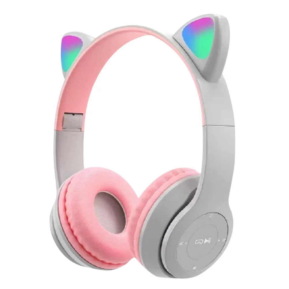 Over-Ear Headsets Cute Sports Headphones Wireless Headphones Cat Ear Bluetooth-Compatible Helmets Stereo Bass for Kids and Adult