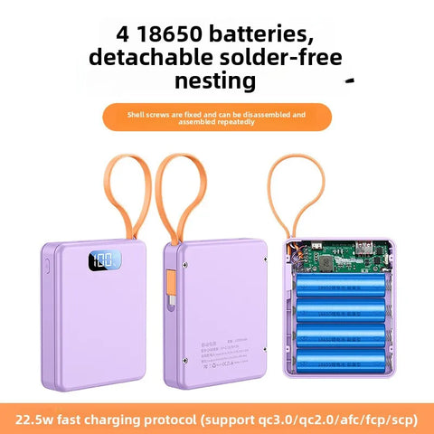 4*18650 Power Bank Cases 10W Battery Holder Portable 22.5W Type C Fast Charging Shell for iPhone Xiaomi With Charging Cable