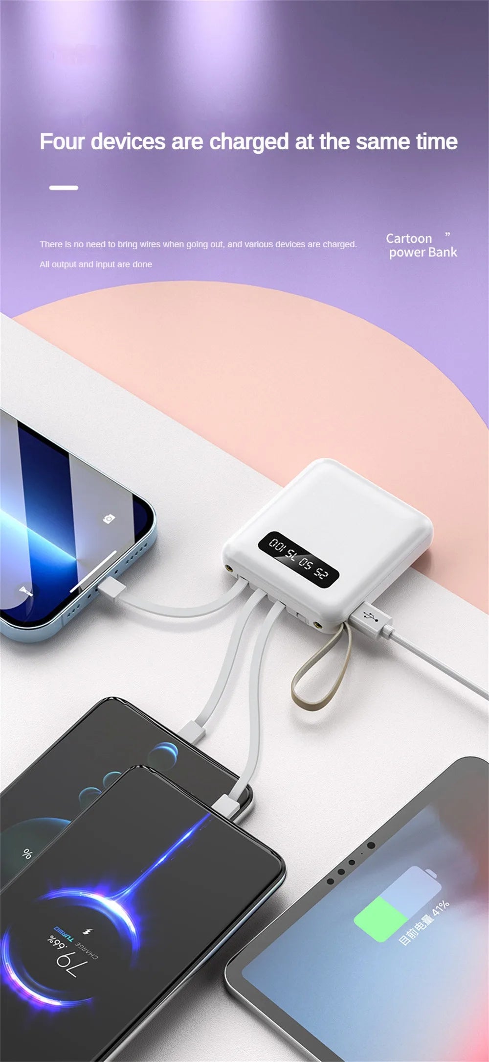 Mirror Screen Mini Fast Charge Large Capacity 20000 MAh Fast Charging Power Bank Sharing With Cable Mobile Power Supply