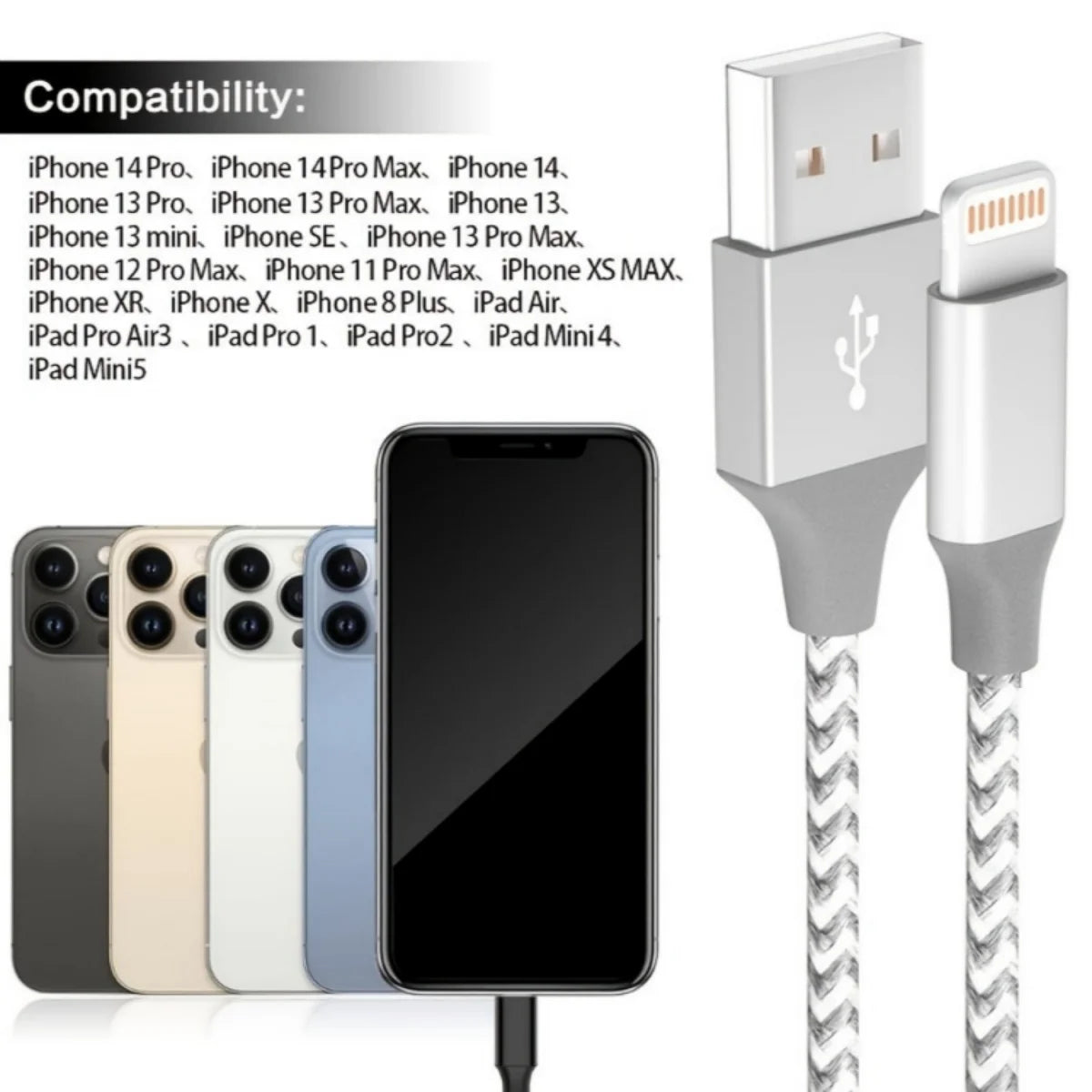 [MFi Certified]10FT USB-A to Lightning Fast Charging Cable Nylon Charger Cord For iPhone 14 13 12/pro/Max XR 8 7 6 SE iPadmini
