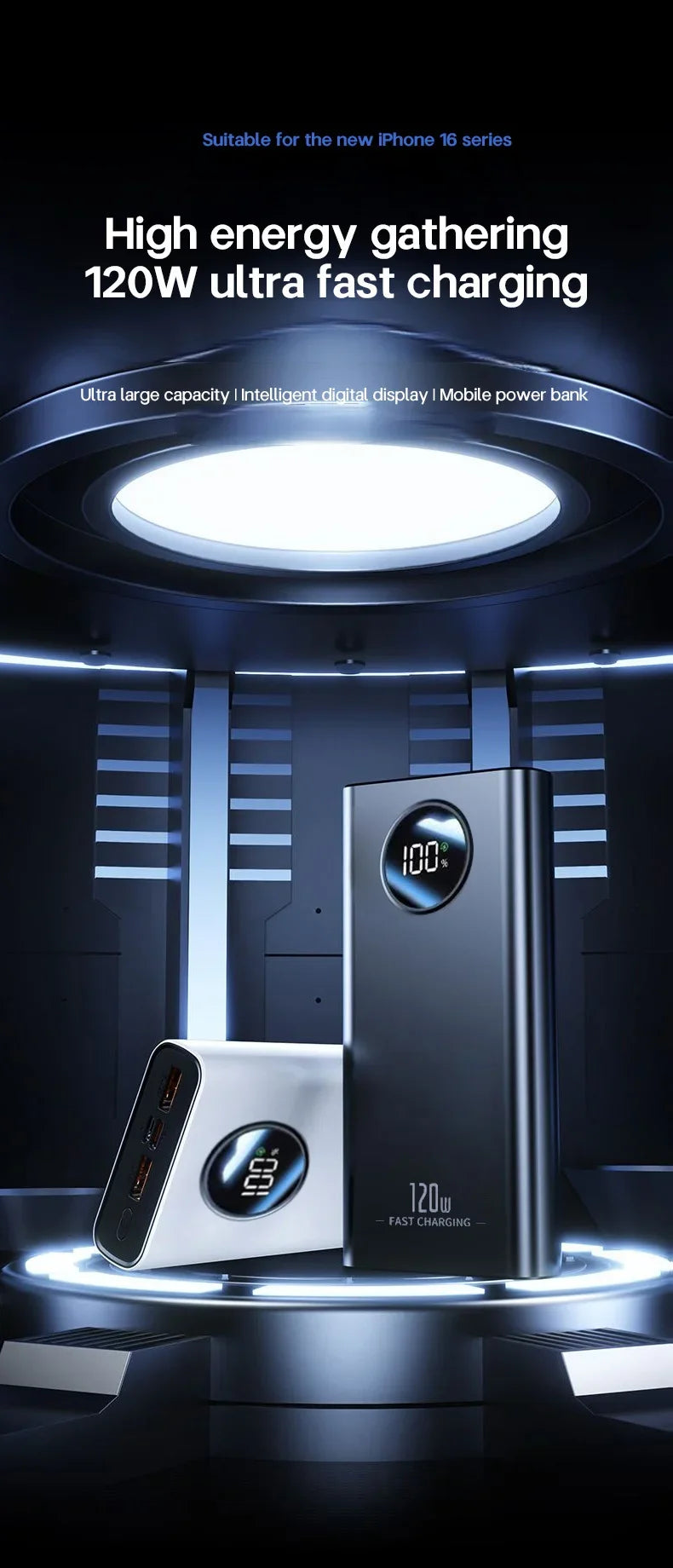 VIVO 50000mAh Power Bank High Capacity 120W Fast Charging Power Bank Portable External Battery Charger With LED Digital Display