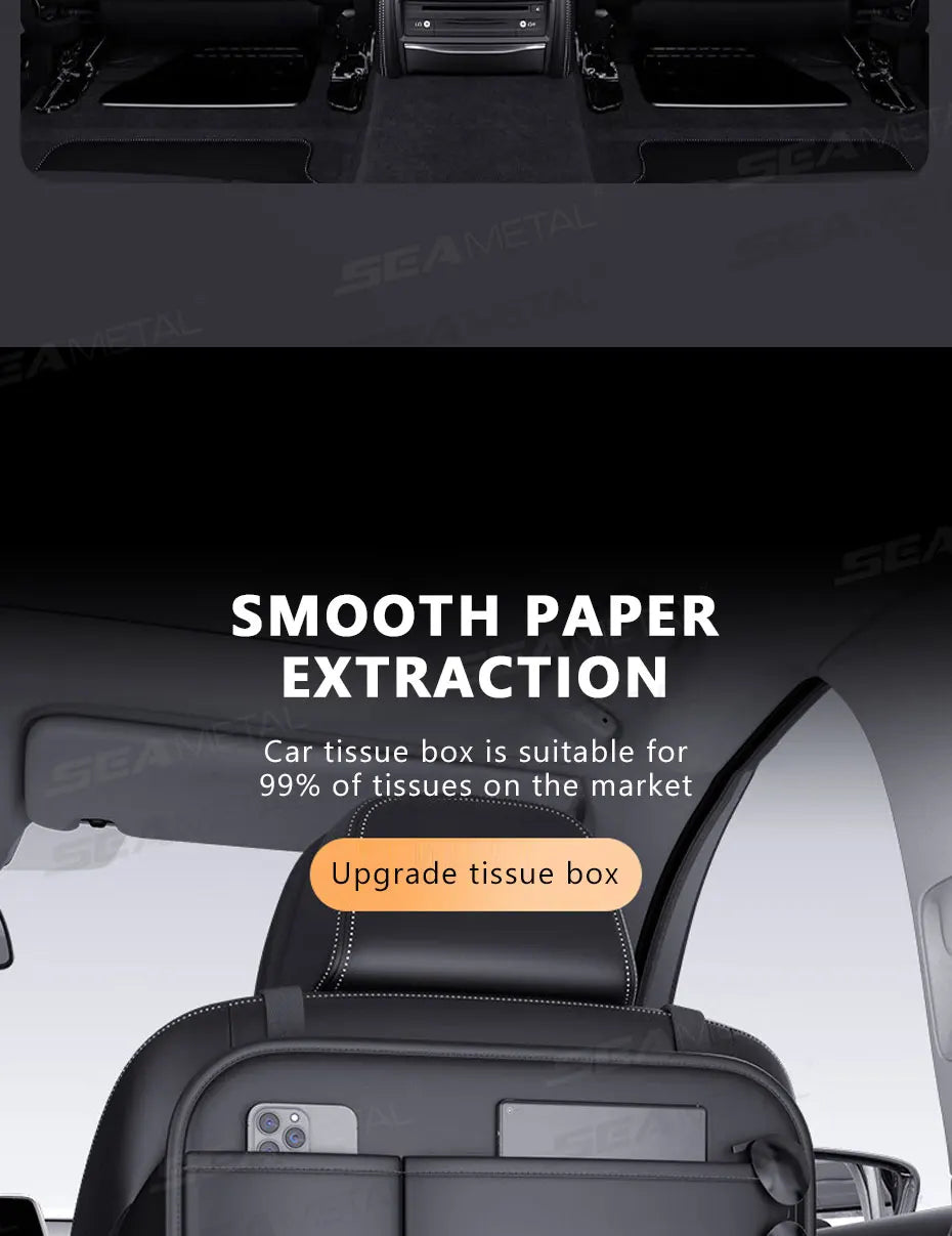 SEAMETAL 6-Pocket Car Seat Back Storage Bag Wear-Resistant Car Backseat Organizer Tissue/Cup Holder Waterproof Anti-Kick Pad