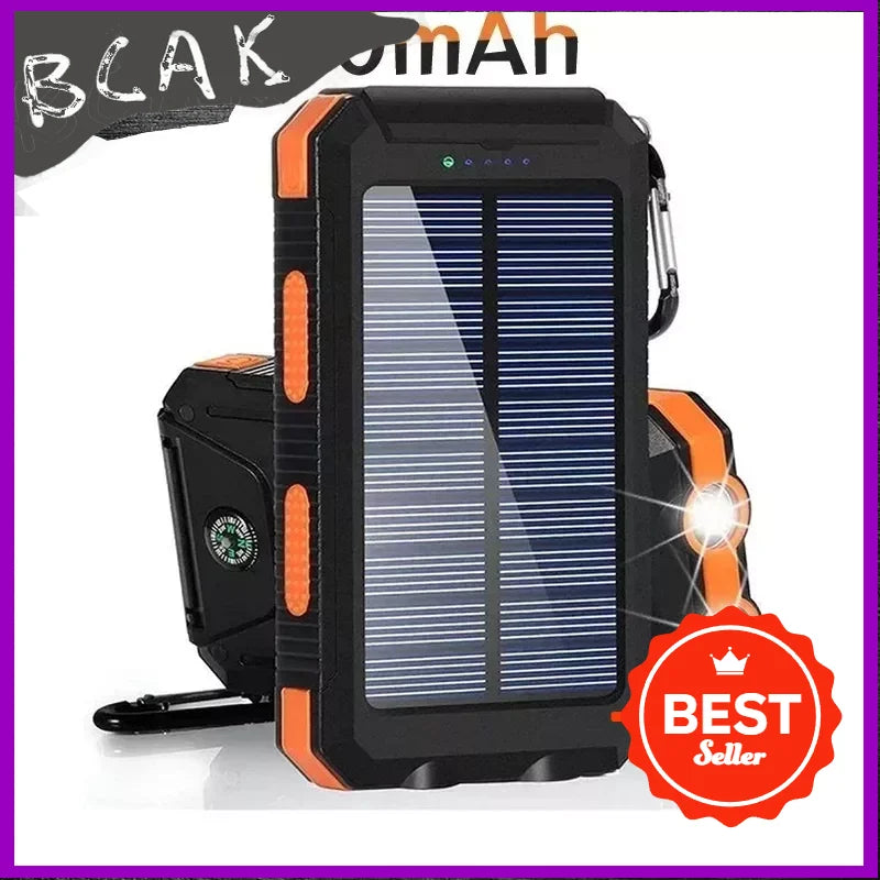 Real Capacity 200000mAh  Large Capacity Solar Power Bank New Portable With Lanyard Compass External Battery Outdoor Camping