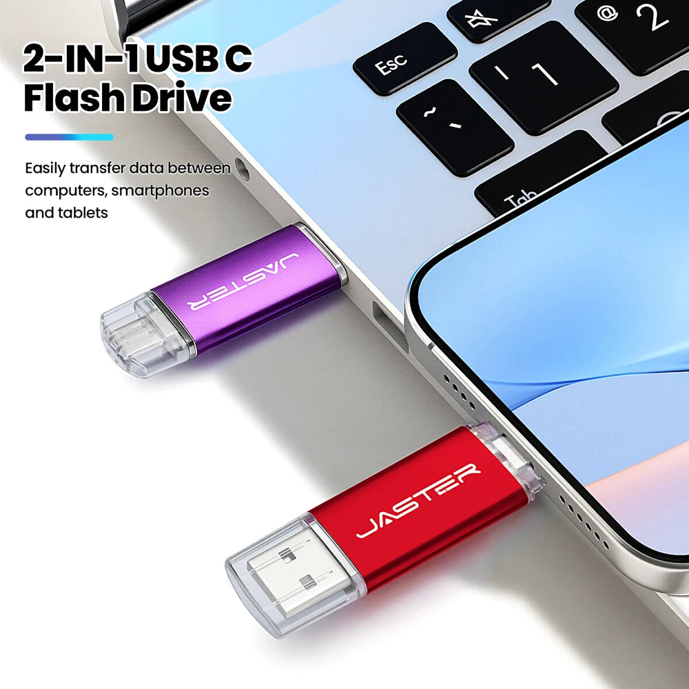 High speed TYPE C 2in1 USB flash drive 128GB 64GB 32GB metal Pen drive smart phone Car TV USB stick 4GB 8GB 16GB Creative gift