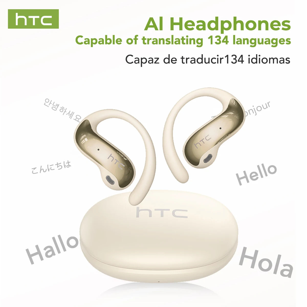 HTC NE19 Bluetooth Earphones AI OWS Sports Wireless Headphones with Mic Powerful Bass AI Translator Earbuds Waterproof Long Life