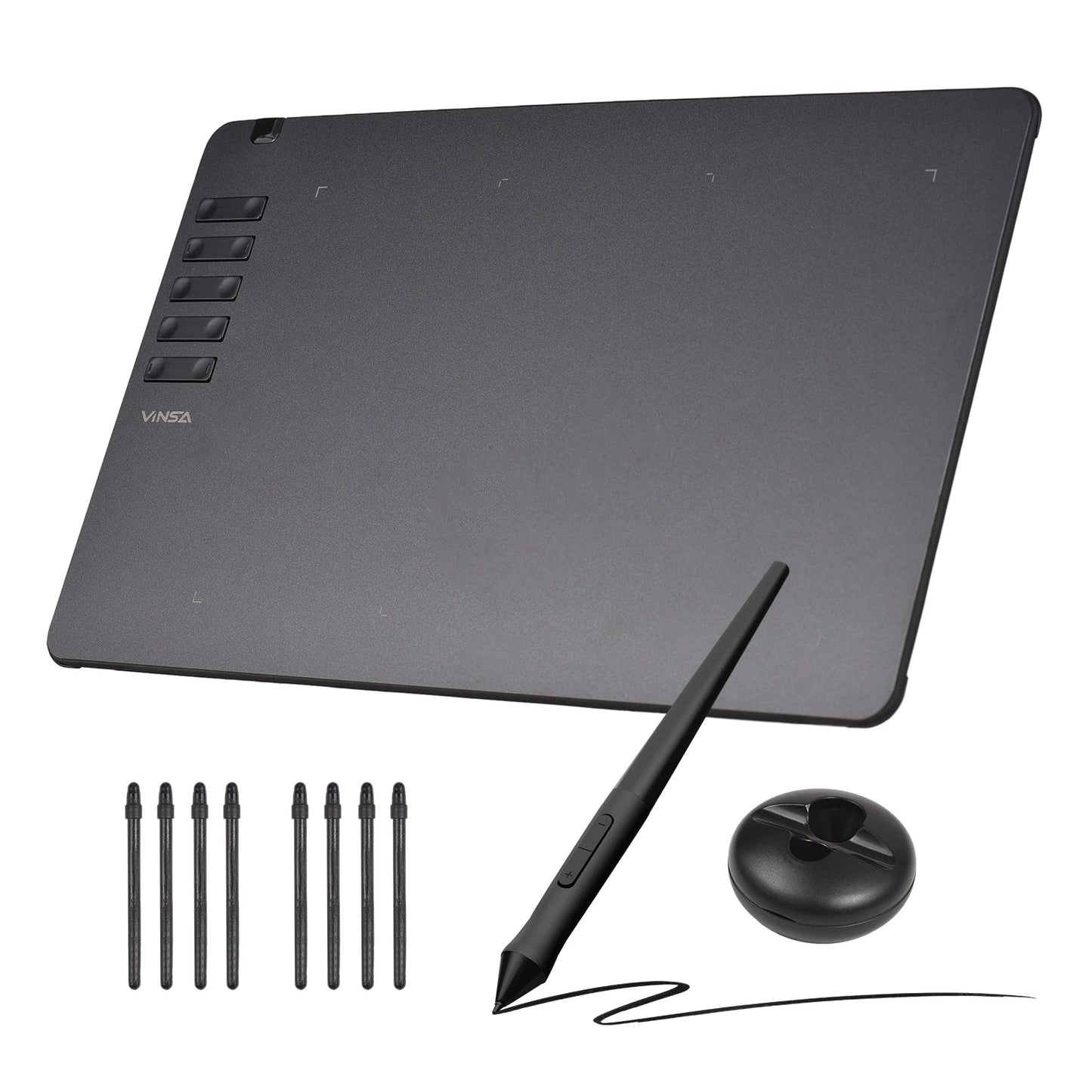 VINSA T1161 Graphics Drawing Tablet Ultra-thin Art Creation Sketch with Battery-free Stylus 8 Pen Nibs 8192 Levels Pressure