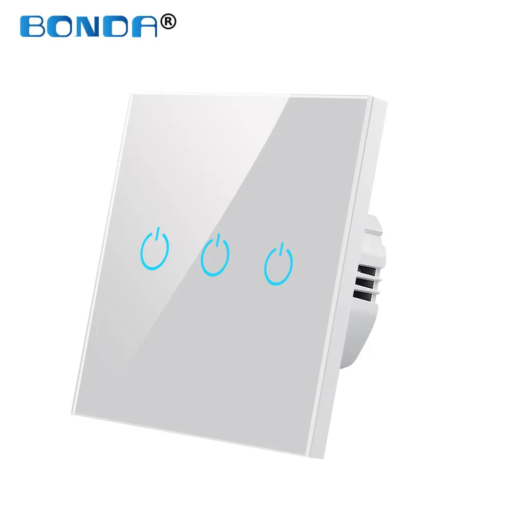 BONDA Smart Switch Alexa RF433 No Neutral Tuya Control Works With Google 1/2/3 Gang Smart Life Home Light WiFi Touch Switches 86