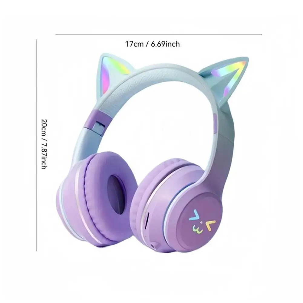 Wireless Headphones Cat Ear Gaming Headset Glow Light Bluetooth-Compatible Helmets Cute Over-Ear Headsets For Kids And Adult
