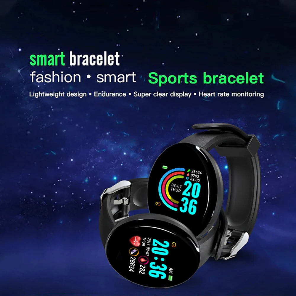 D18 Smart Watch Heart Rate Monitor Men's Women's Smartwatch Round Fitness Digital Watches for Men Women Band Bracelet PK D20 Y68