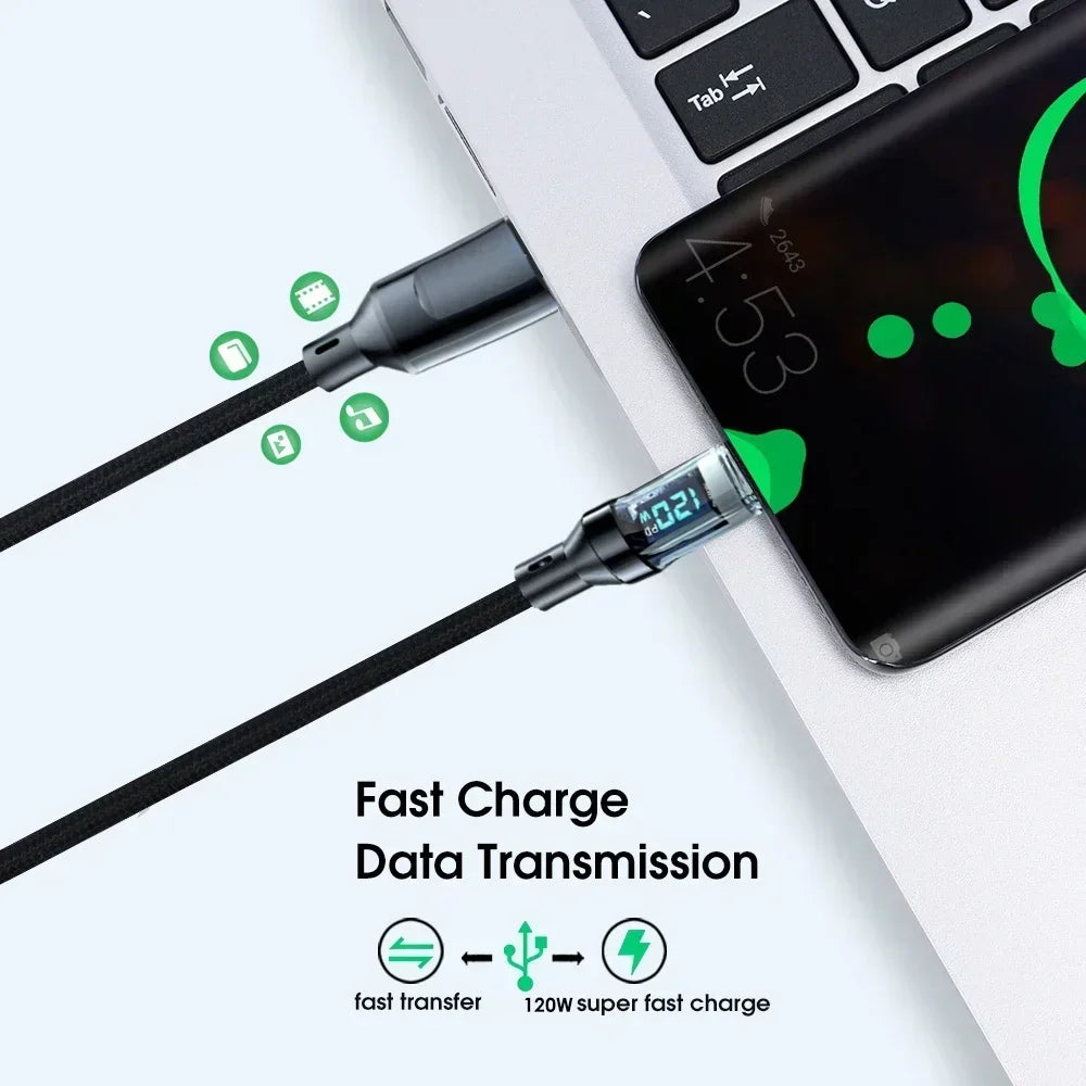 120W Dual USB C Digital Display Cable PD Fast Charging USB Type C to Type-C Cable For iPhone 15 Pro Max Plus Xiaomi Macbook iPad