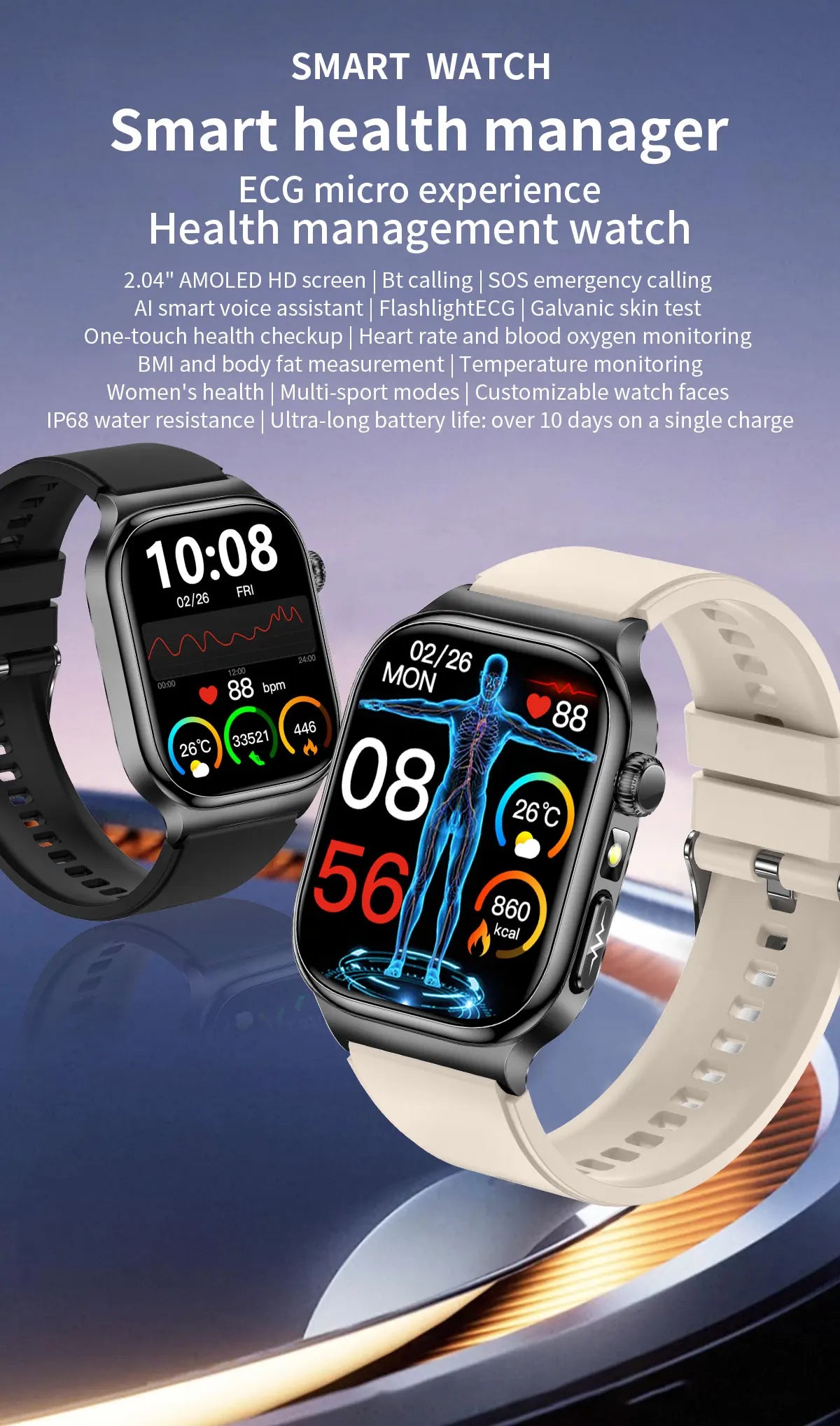 2025 New Smart Watches For man Health ECG+HRV Blood Oxygen Uric Acid Fitness Sport Tracker Watch body fat Sleep Call Smartwatch
