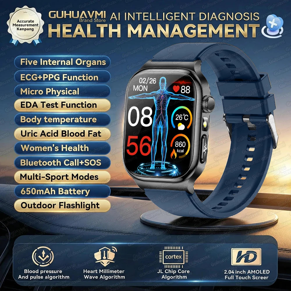 2025 New Smart Watches For man Health ECG+HRV Blood Oxygen Uric Acid Fitness Sport Tracker Watch body fat Sleep Call Smartwatch