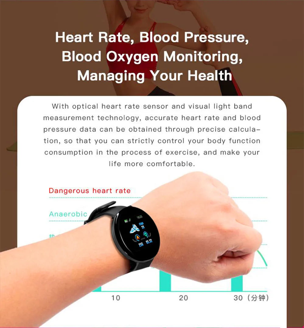 D18 Smart Watch Heart Rate Monitor Men's Women's Smartwatch Round Fitness Digital Watches for Men Women Band Bracelet PK D20 Y68