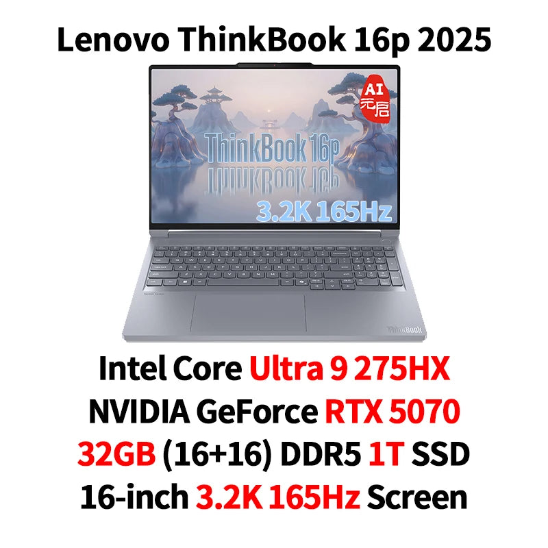 2025 ThinkBook 16p Laptop Intel Core Ultra 9 275HX RTX 5060/5070 32GB DDR5 1TB SSD 16" 3.2K/2.5K IPS LCD Screen Lenovo Notebook