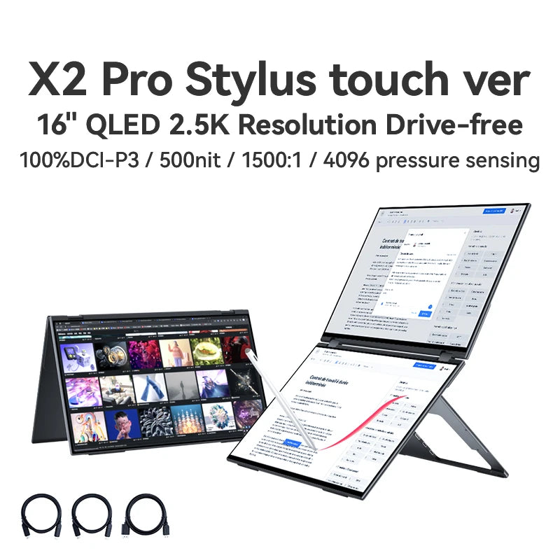 EHOMEWEI Dual Screen Portable Monitor X Series Drive-free Phone-touch FHD 2K 15.6“  16“ For Laptop Windows Macbook