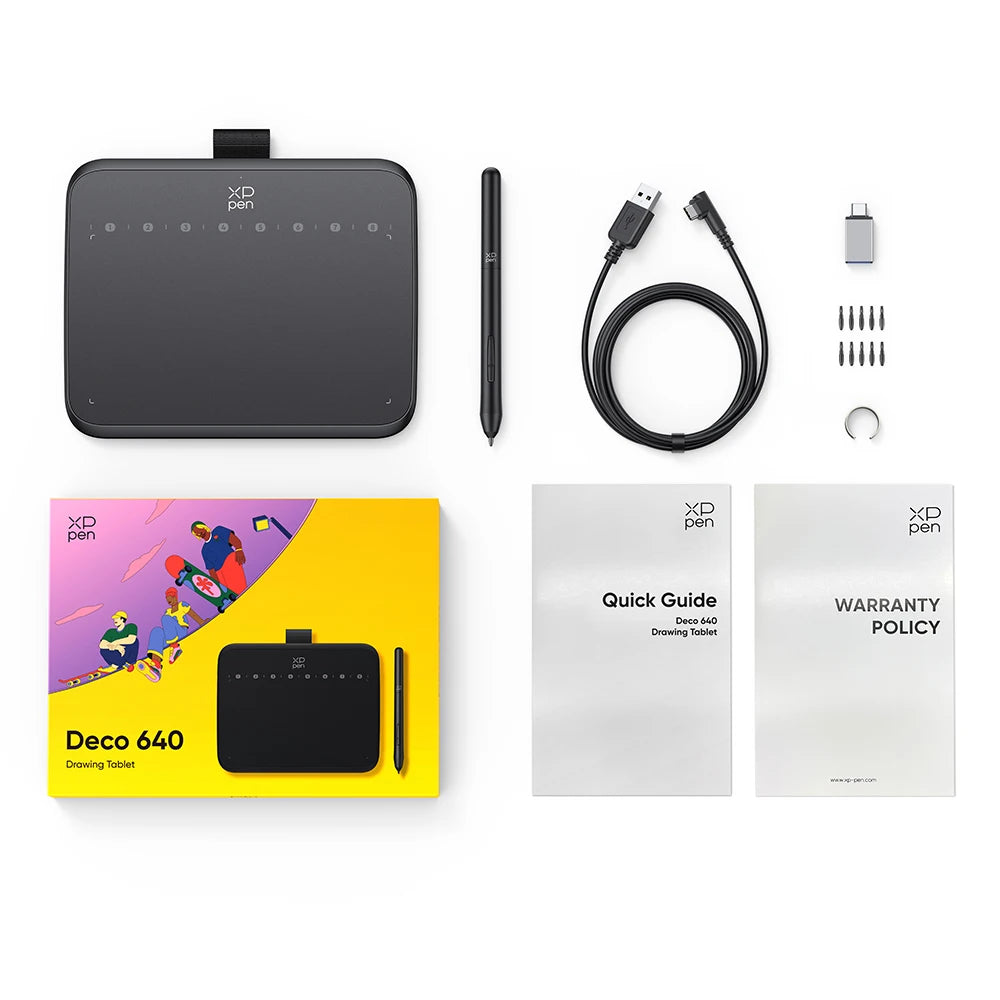 XPPen Deco 640 Graphics Tablet 16K Pressure Levels 16x9cm Drawing Area with 8 Keys 60 Tilt for OSU Game Android Windows Mac