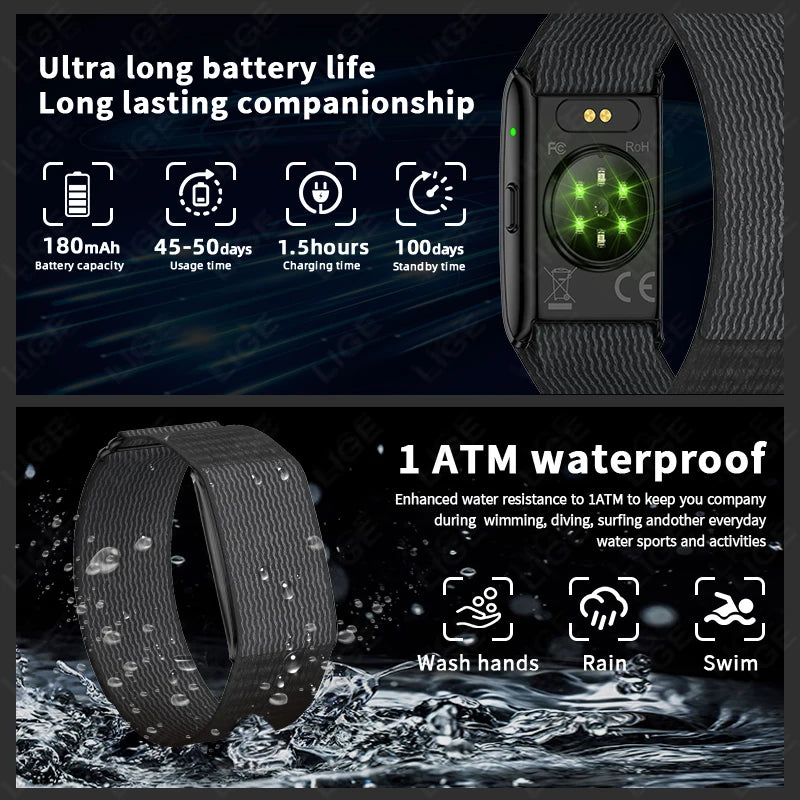 LIGE New GPS Sports Smart Bracelet Men AI Healthy Blood Pressure Fitness Tracker Pedometer Call Reminder Smartwatch Band Women