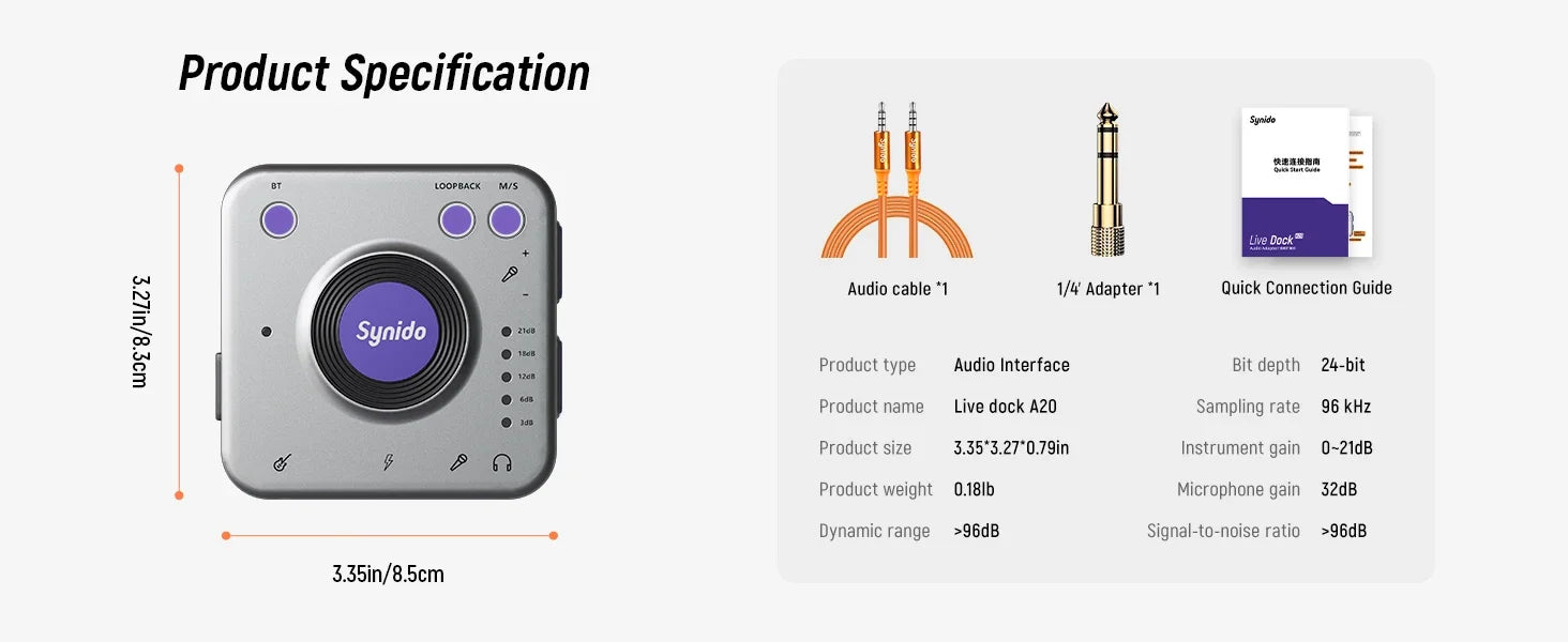 Synido Live Dock A10/A20 Audio Adapter with USB-C Music Recording Portable Audio Interface for iPhone Android Phones PC computer