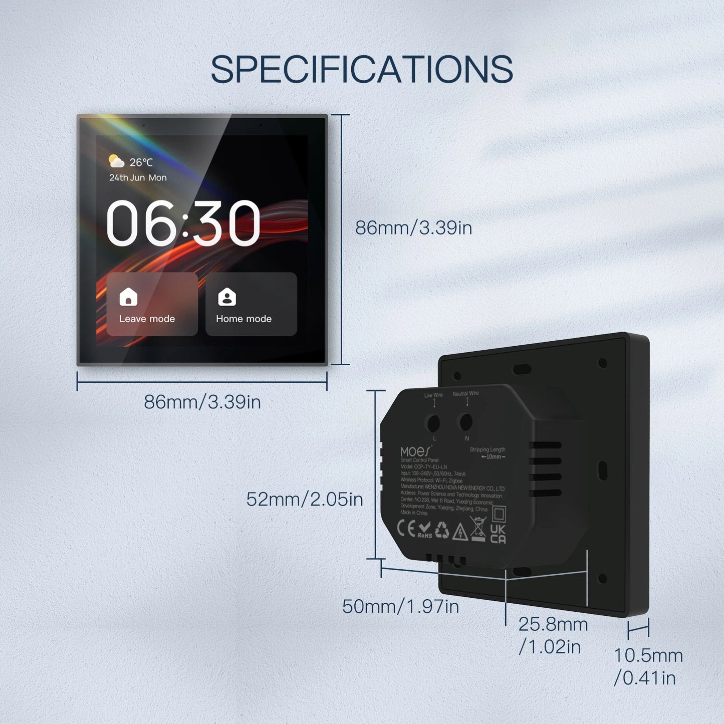 MOES Wifi Touch Center Control Panel，Tuya Screen， Bulid in Alexa Voice Control & ZigBee Gateway For Smart Scenes 4 Inches