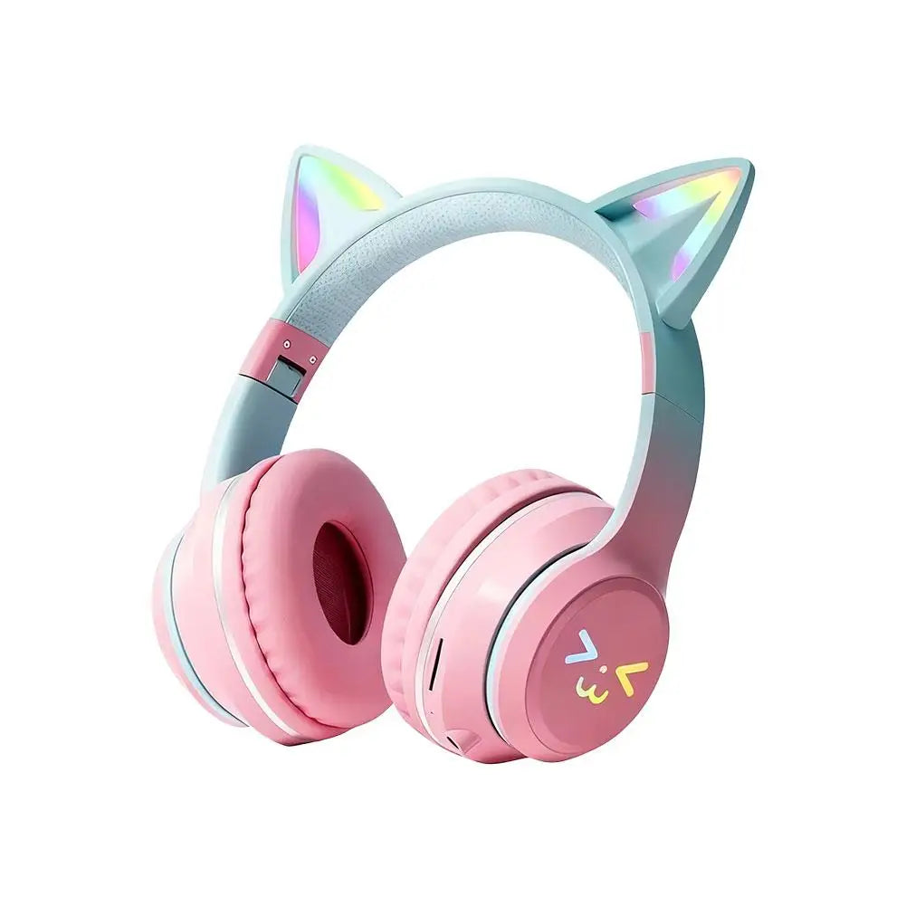 Wireless Headphones Cat Ear Gaming Headset Glow Light Bluetooth-Compatible Helmets Cute Over-Ear Headsets For Kids And Adult