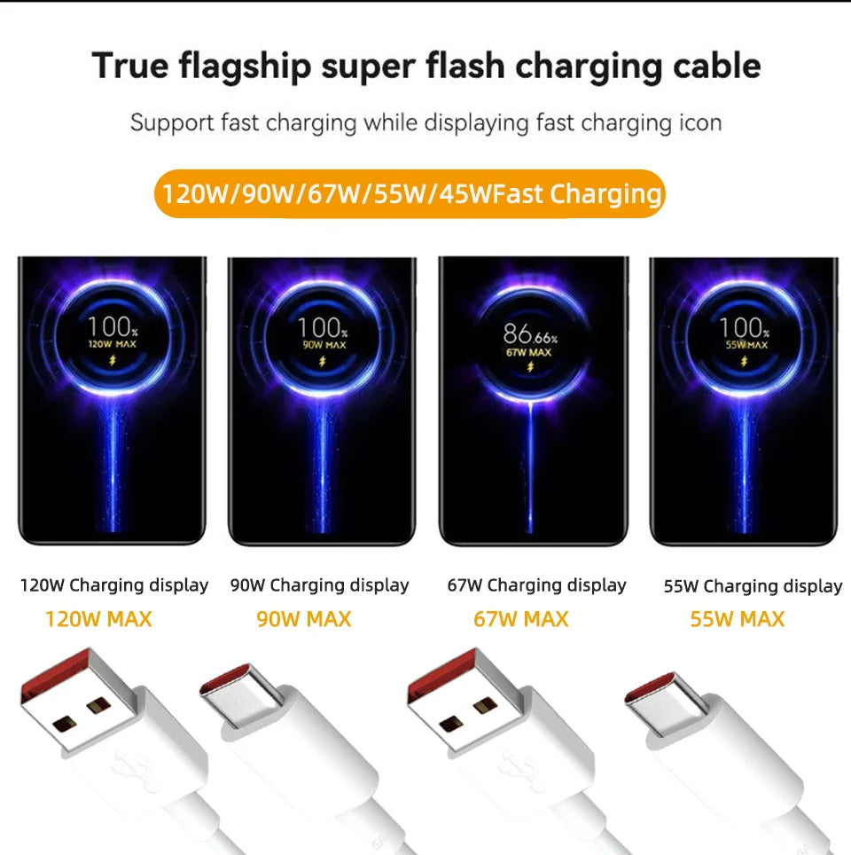 Xiaomi Original Usb Type C Cable 120W 100W 90W 67W Turbo Fast Charger Mi 17 15 14 13 12 T Pro 11 Ultra Poco X6 X7 Redmi Note 10