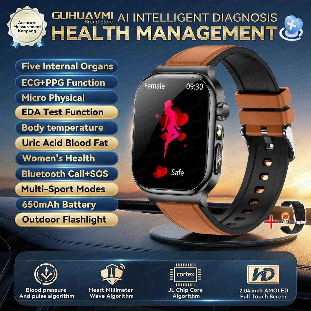 2025 New Smart Watches For man Health ECG+HRV Blood Oxygen Uric Acid Fitness Sport Tracker Watch body fat Sleep Call Smartwatch