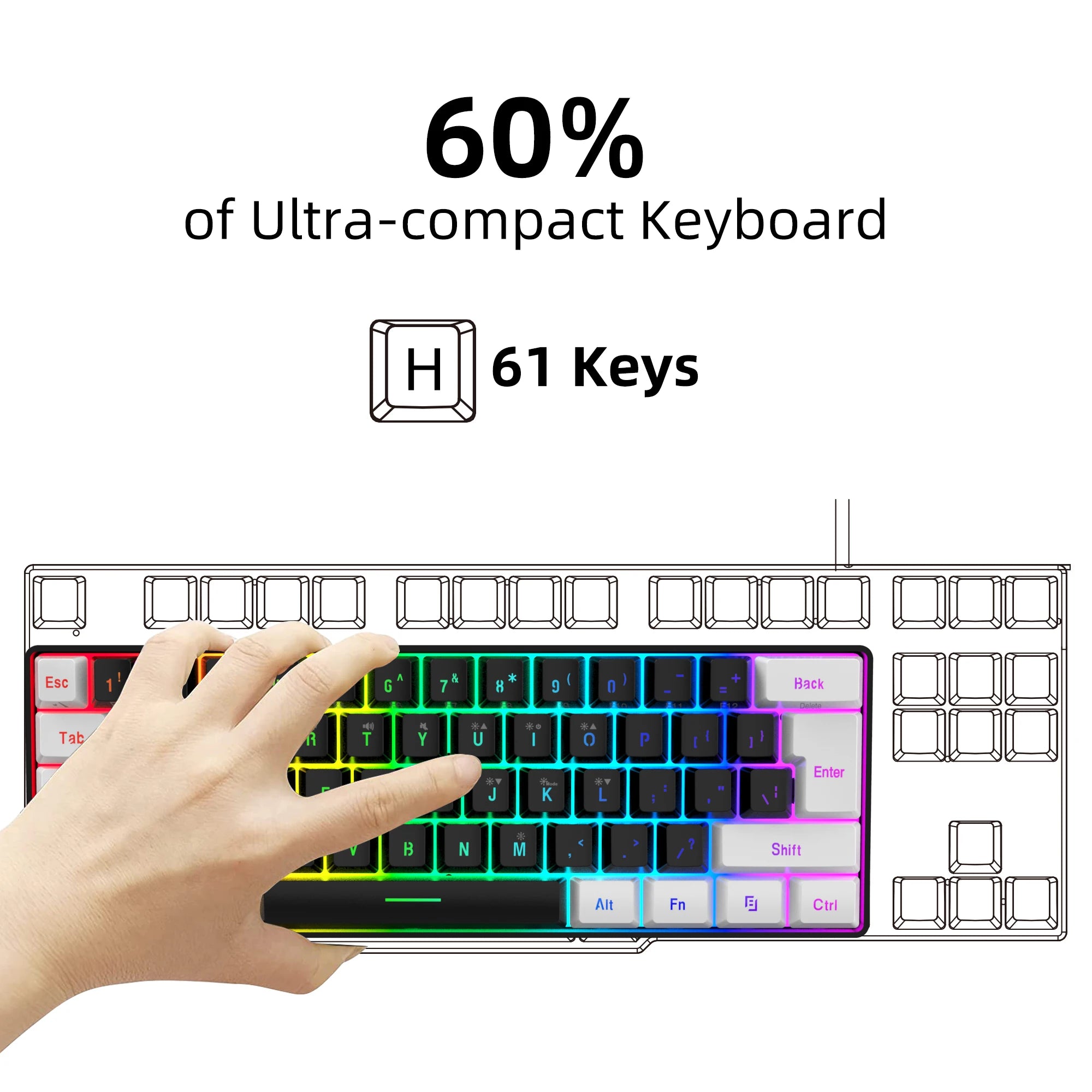 New 61keys Wired White Black Keyboard RGB Gaming Mouse Office Kit Backlight Keyboard and Mouse Combos for PUBG Gamer