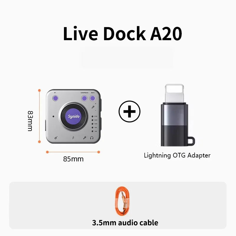 Synido Live Dock A10/A20 Audio Adapter with USB-C Music Recording Portable Audio Interface for iPhone Android Phones PC computer