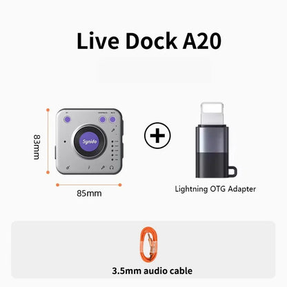 Synido Live Dock A10/A20 Audio Adapter with USB-C Music Recording Portable Audio Interface for iPhone Android Phones PC computer
