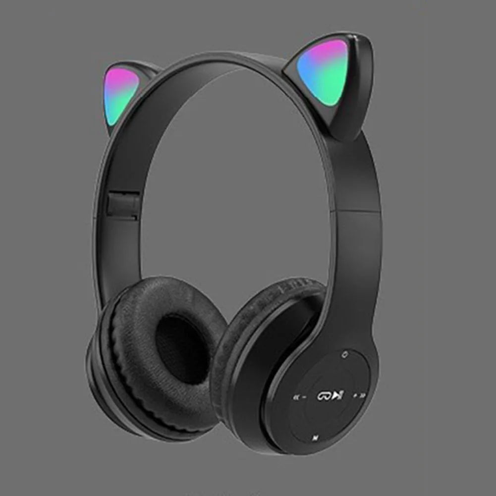 Over-Ear Headsets Cute Sports Headphones Wireless Headphones Cat Ear Bluetooth-Compatible Helmets Stereo Bass for Kids and Adult