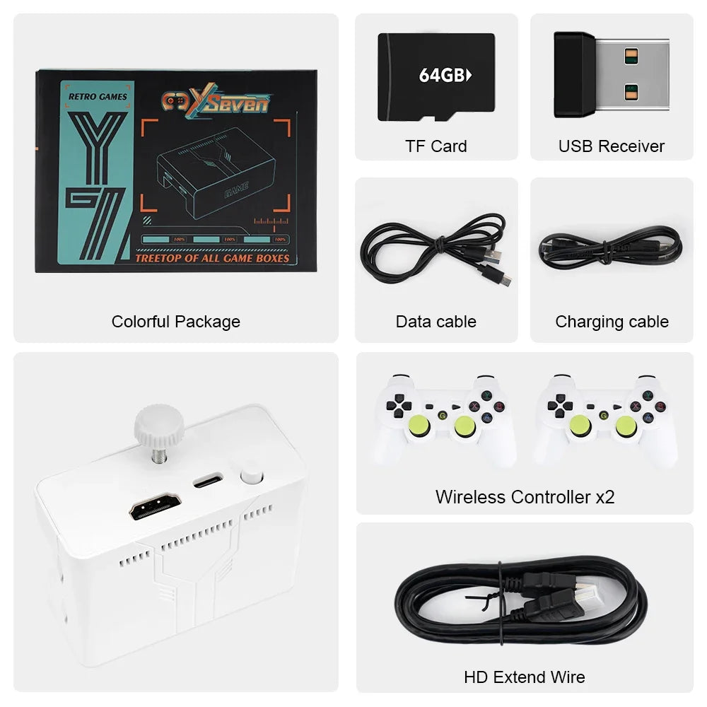 Y7 Video Game Console Linux System 64G/128G/256G Built 12000 Games Rechargeable Wireless Handle Video TV Game Stick Plug & Play