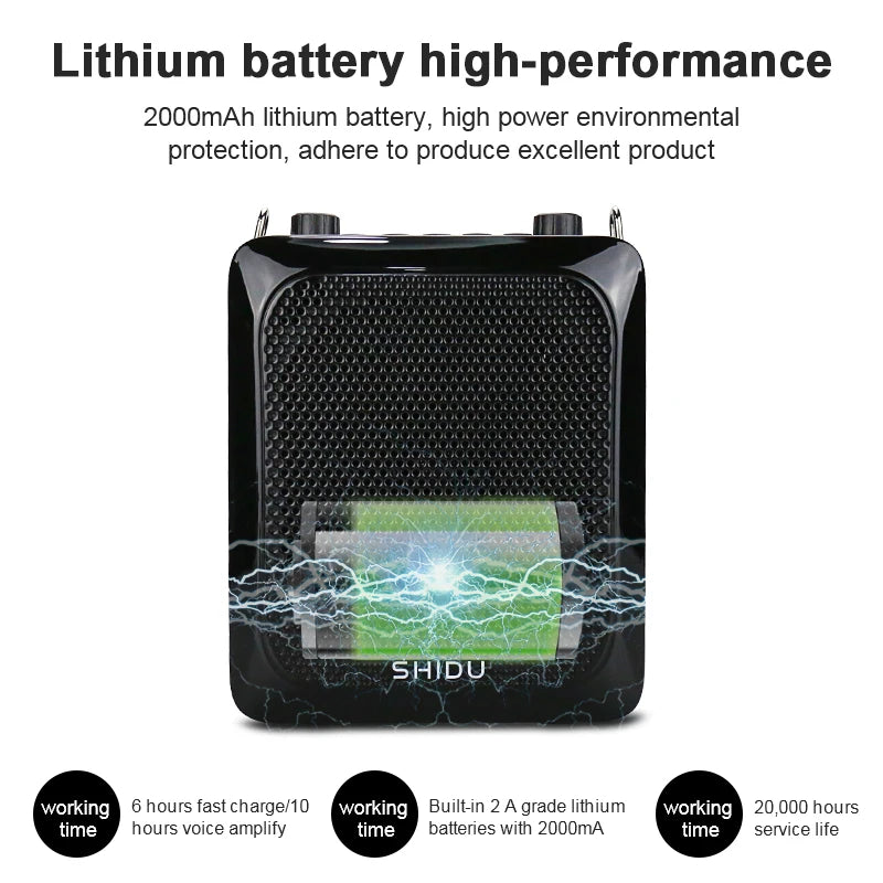 SHIDU 25W Portable Bluetooth Wireless Voice Amplifier for Teacher with UHF Microphone AUX HiFi Recording Mini Echo Audio Speaker