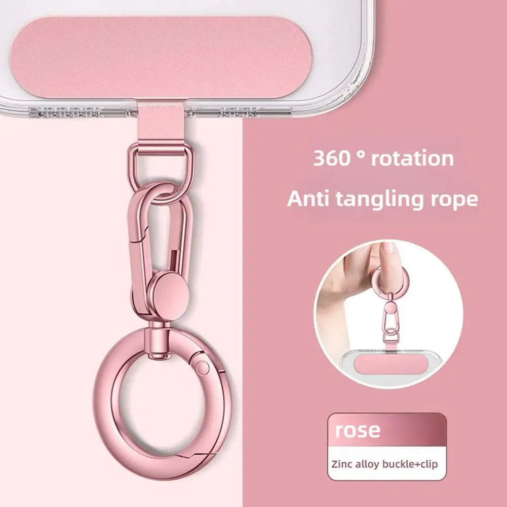 Metal Phone Lanyard Gasket Patch Rotatable Metal Buckle Hanging   Steel Clip Card Cord Tab Mobile Phone Accessories