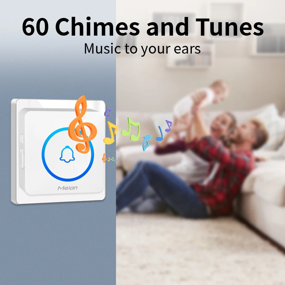 Meian-Smart Home Doorbell, Wireless Outdoor Doorbell, IP65 Waterproof Door Bell, 60 Songs, Smart Security Alarm, Door Bell Chime