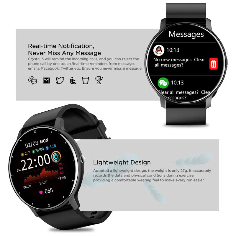 ZL02 Men Smart Watch Full Touch Screen Fitness Tracker IP68 Waterproof Sport Smartwatch BT Call Wrist Watches for Men Women 2026