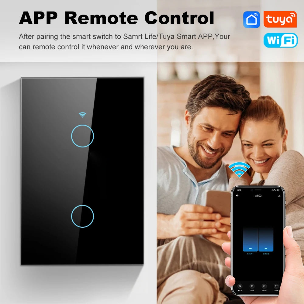 Smart Life Wifi+Bluetooth Touch Light Switch No Neutral Wire &Neutral Wire US Touch Panel Wall Switches Tuya Alexa Google Home