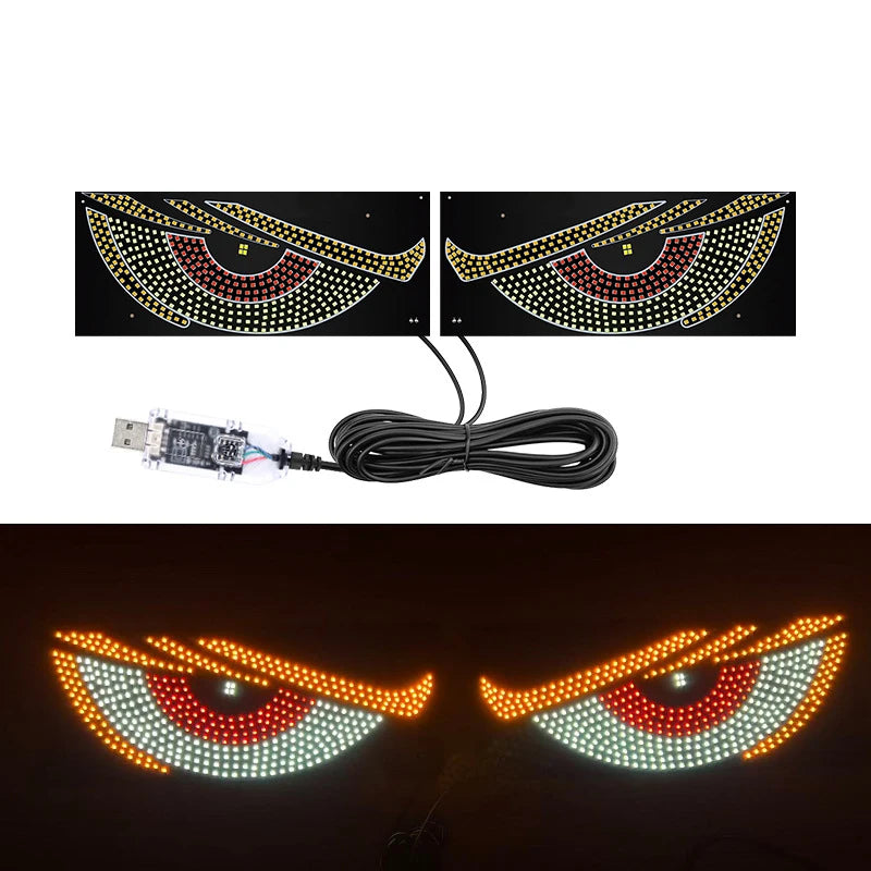 USB Dynamic Devil Eyes Light Car Windshield Dynamic LED Matrix Panel Screen Light for Car Truck Window Decor Lighting 11 Modes