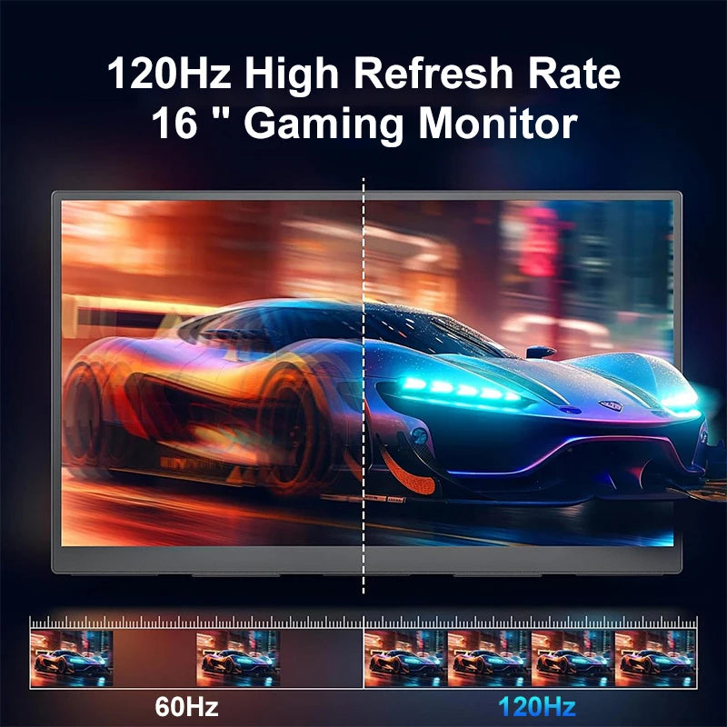 LANLIPU 16inch 120Hz 100%sRGB 1920*1200 IPS VESA Portable Monitor for Xbox/PS4/5/Switch/ Cell Phones/PC/MAC Extention Display