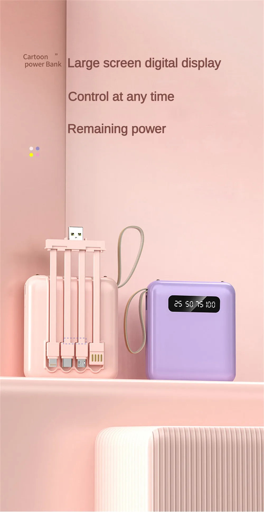 Mirror Screen Mini Fast Charge Large Capacity 20000 MAh Fast Charging Power Bank Sharing With Cable Mobile Power Supply