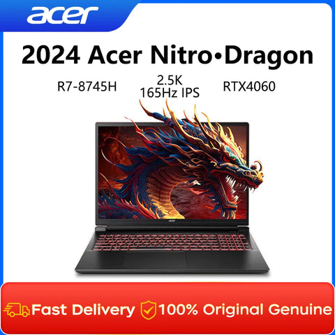 2024 Acer Nitro Dragon Gaming Laptop 16 Inch 2.5K 165Hz IPS Screen Netbook Ryzen R7-8745H 32GB 1TB RTX4060 Gaming Notebook PC