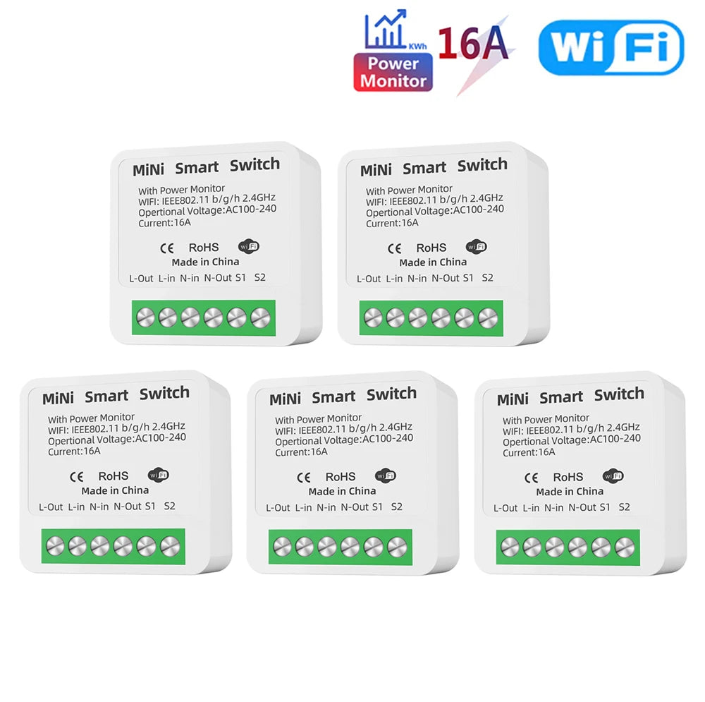 16A Tuya WiFi Smart Switch 2-way Control with Energy Monitor Switch Mini Smart Breaker Smart Life Control  Alexa Via Google Home