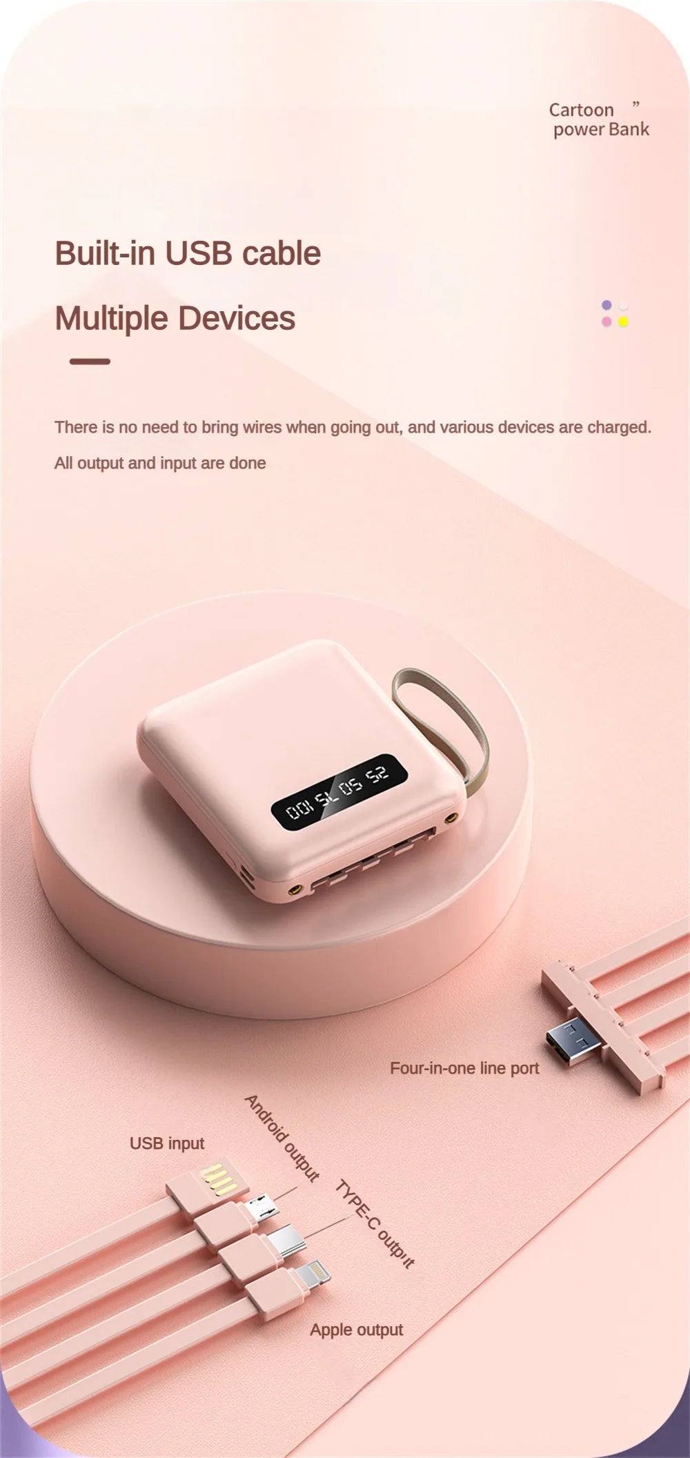 Mirror Screen Mini Fast Charge Large Capacity 20000 MAh Fast Charging Power Bank Sharing With Cable Mobile Power Supply