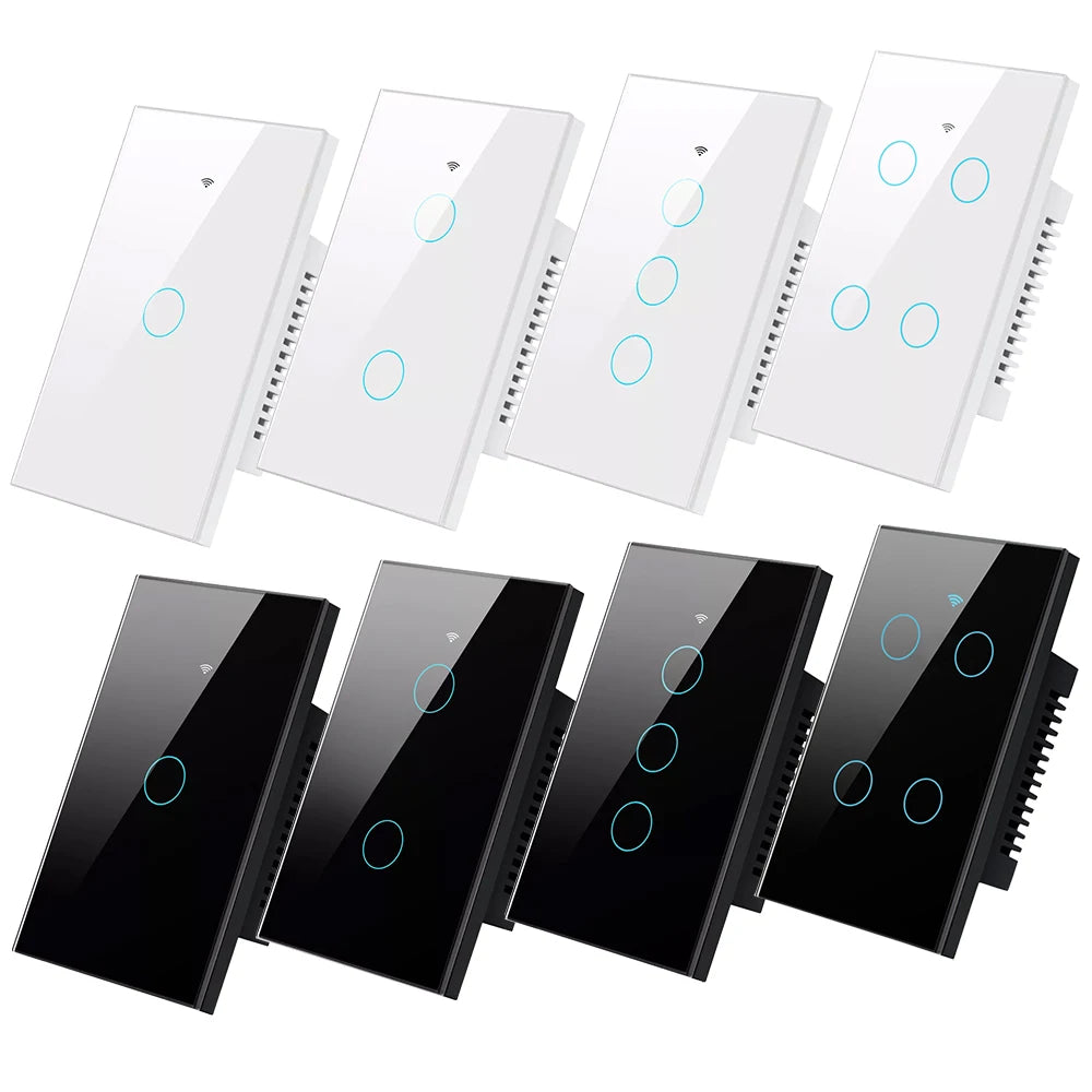 Smart Life Wifi+Bluetooth Touch Light Switch No Neutral Wire &Neutral Wire US Touch Panel Wall Switches Tuya Alexa Google Home