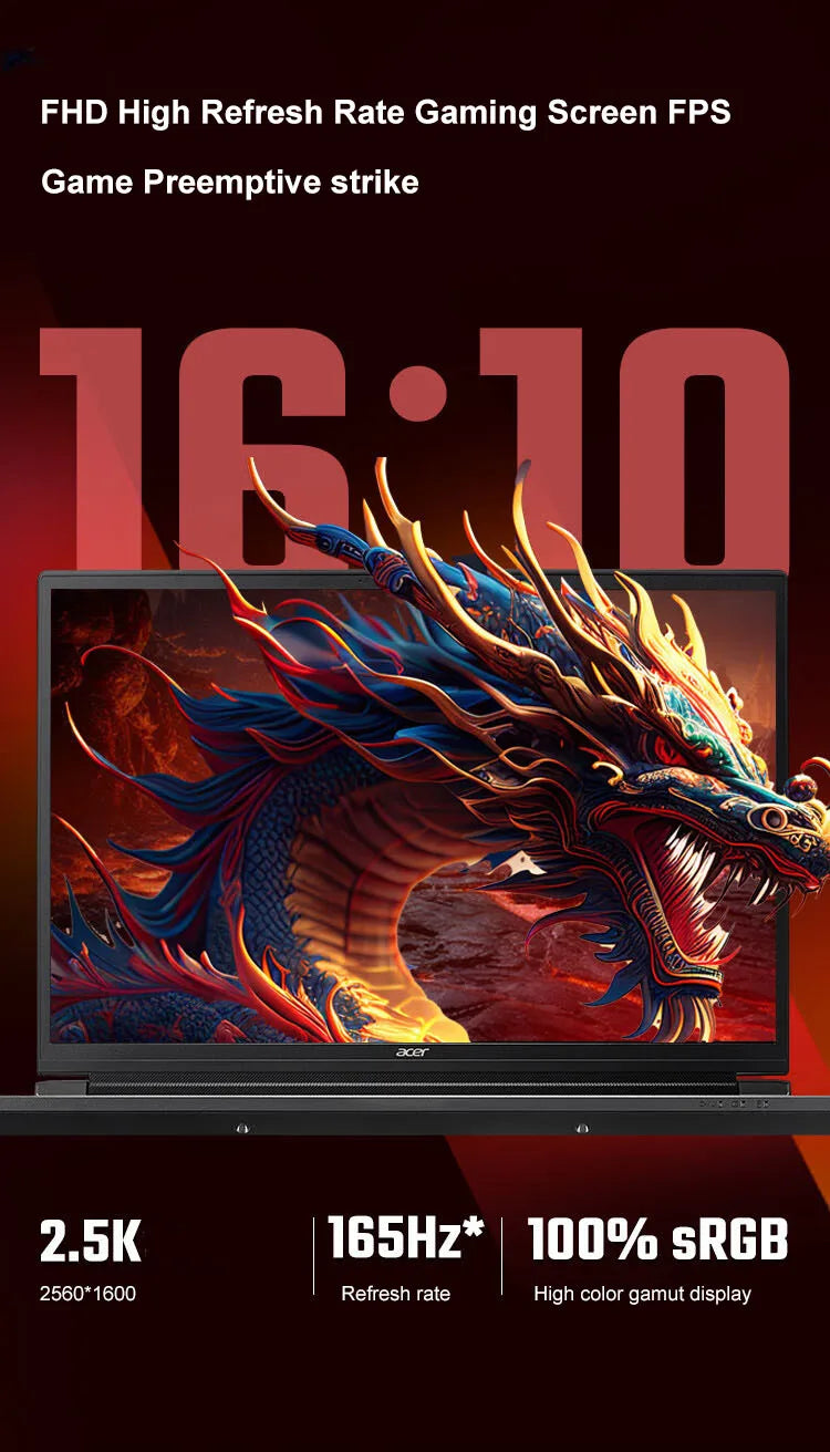2024 Acer Nitro Dragon Gaming Laptop 16 Inch 2.5K 165Hz IPS Screen Netbook Ryzen R7-8745H 32GB 1TB RTX4060 Gaming Notebook PC