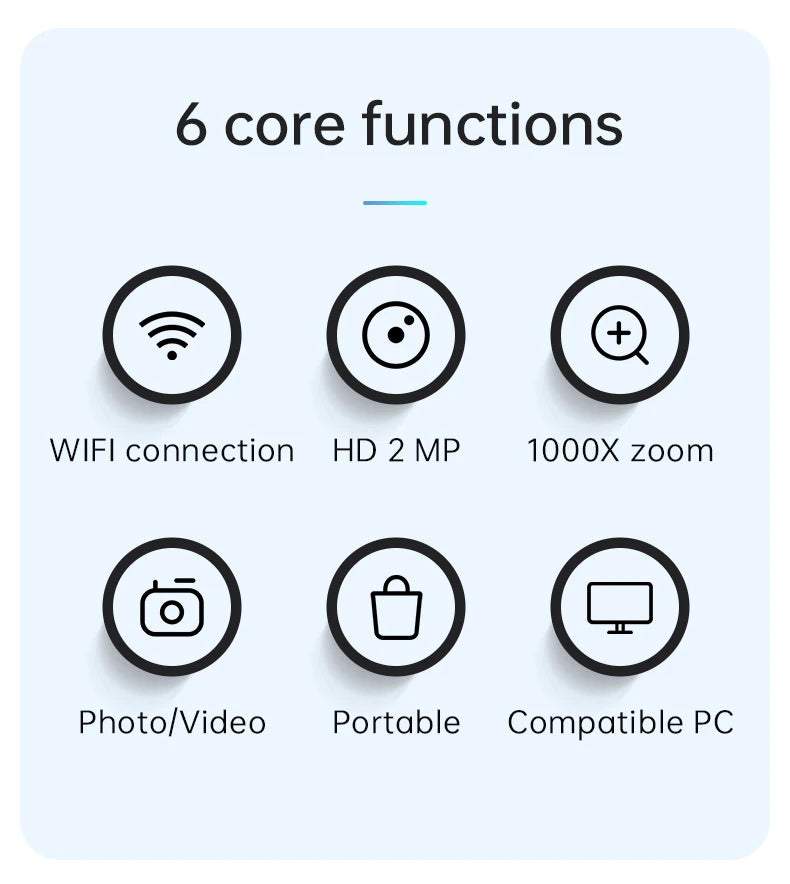 50X-1000X WiFi Digital Electronic Microscope Portable 200W Pixel Typc-C Charging LED Adjustable For Android IOS PC Magnifier
