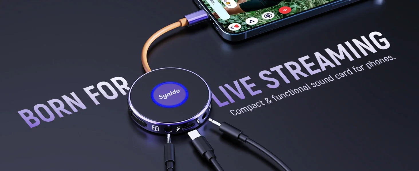 Synido Live Dock A10/A20 Audio Adapter with USB-C Music Recording Portable Audio Interface for iPhone Android Phones PC computer