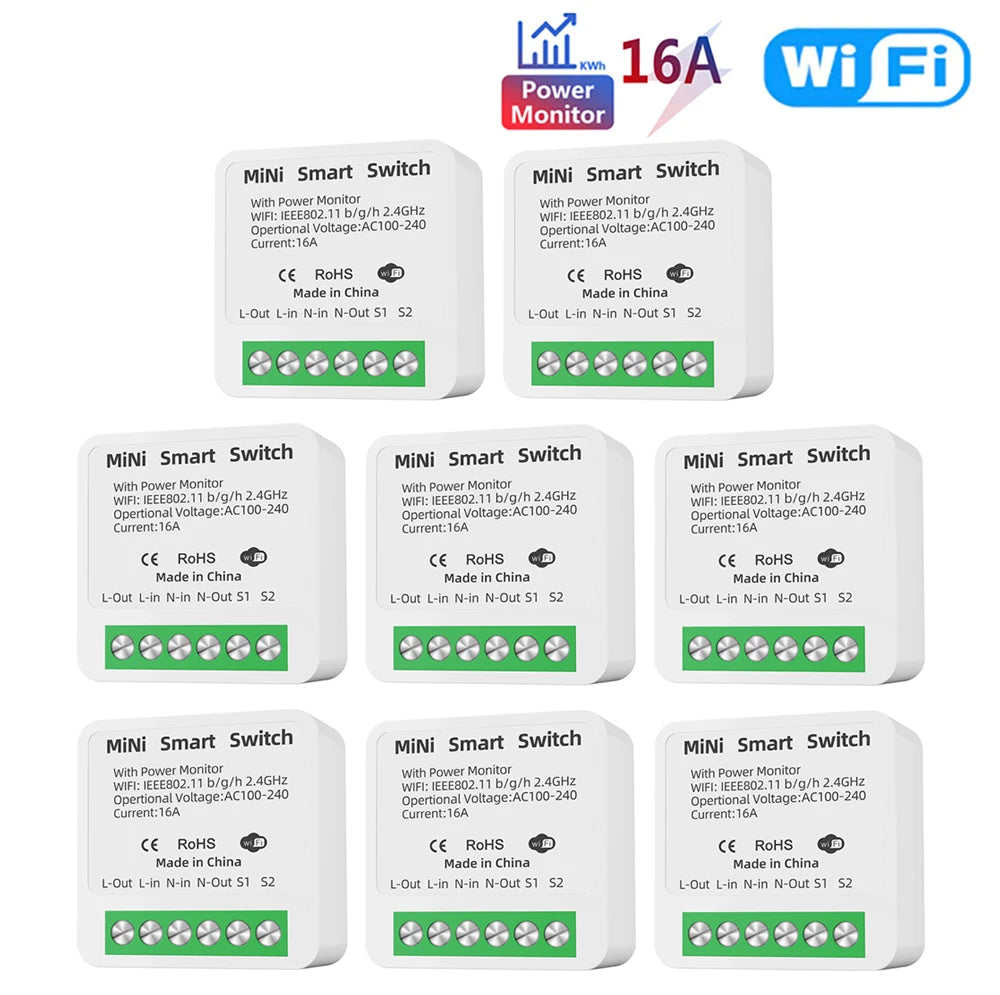 16A Tuya WiFi Smart Switch 2-way Control with Energy Monitor Switch Mini Smart Breaker Smart Life Control  Alexa Via Google Home